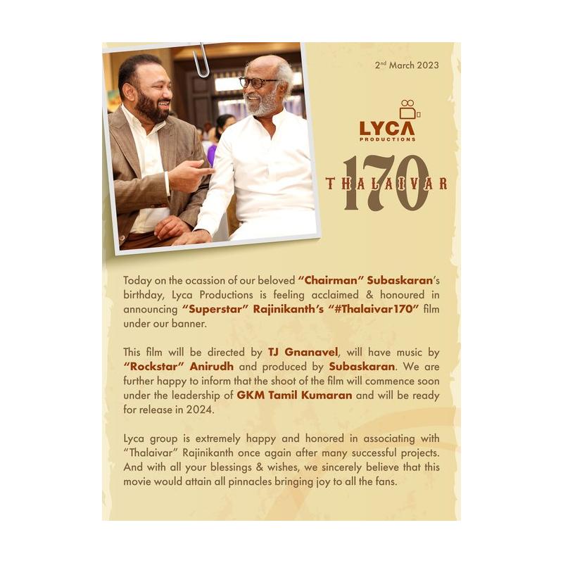 Rajini 170 film update viral