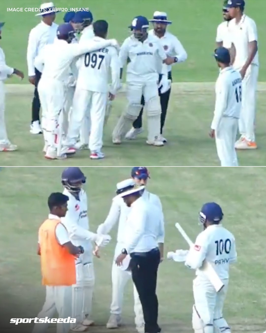 Prithvi shaw fight musheer khan 181 runs viral video