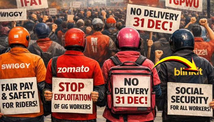 Gig workers strike swiggy zomato quick delivery india